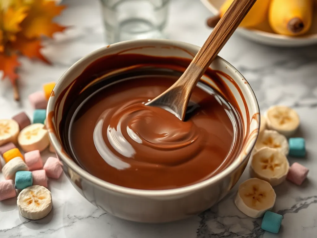Bowl of melted chocolate for Beachy Banana Splits recipe