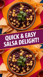 Delicious canned black bean and pear salsa served with tortilla chips