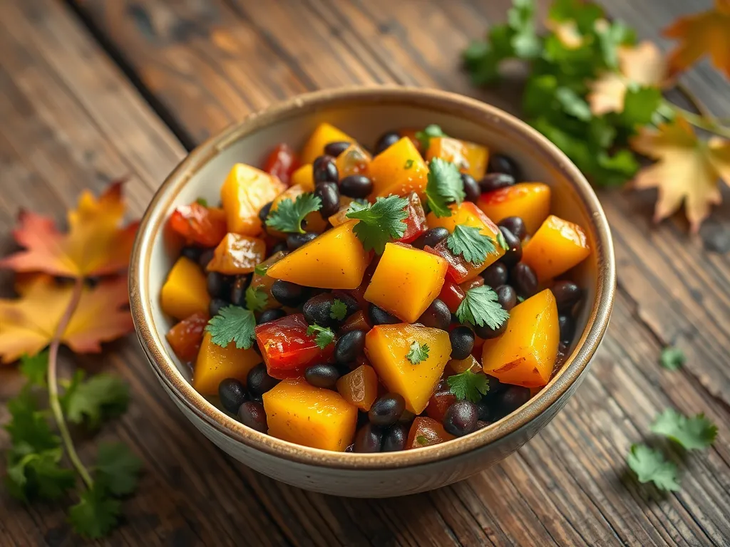 Delicious black bean and peach salsa made from canned ingredients