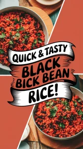 Bowl of quick and tasty microwave black bean and salsa rice, garnished with cilantro.