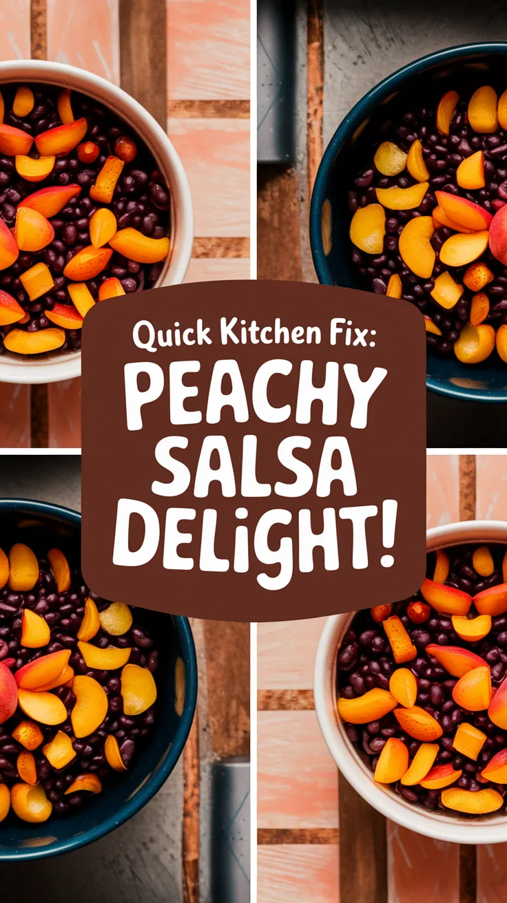 Canned black bean and peach salsa with colorful ingredients in a bowl
