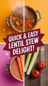 Delicious homemade lentil stew with vegetables, ideal for easy microwave meals.