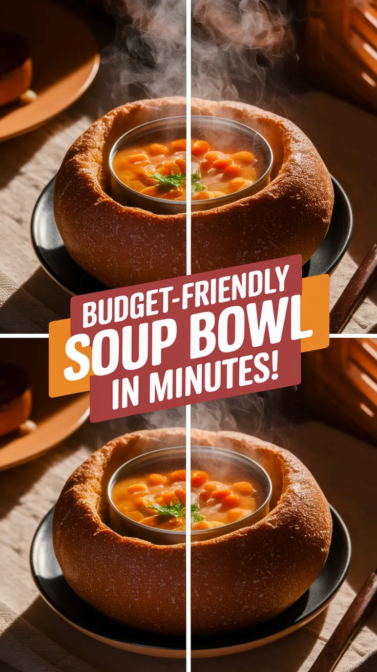 Delicious cheap microwave canned soup served in a bread bowl, perfect for a quick meal.