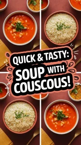 Bowl of cheap microwave canned soup served with instant couscous