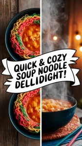 Bowl of cheap microwave canned soup with instant rice noodles, ideal for a quick meal.