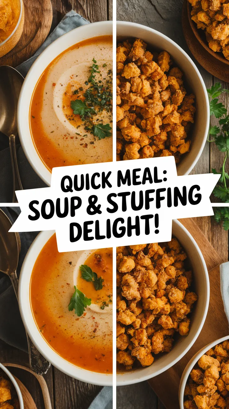 Delicious cheap microwave canned soup served with instant stuffing, perfect for a quick meal.