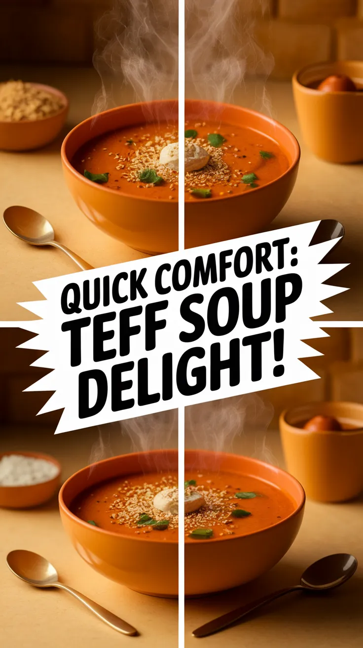 A warm bowl of teff soup with toppings, ideal for a quick and affordable meal