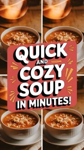 Delicious cheap microwave canned soup with rice in a bowl, perfect for a quick meal.