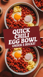 A delicious quick chili egg bowl made with canned chili and eggs, perfect for a budget-friendly meal.