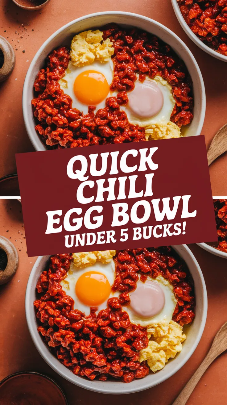A delicious quick chili egg bowl made with canned chili and eggs, perfect for a budget-friendly meal.