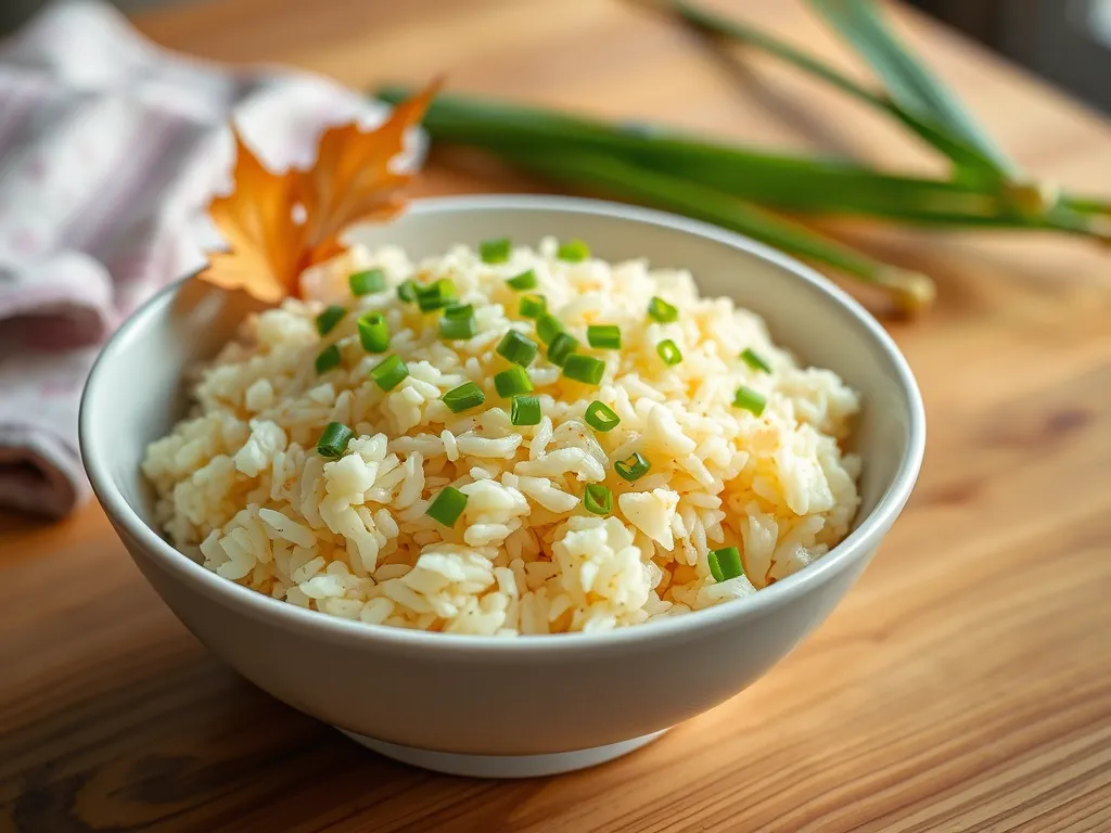 Delicious microwave egg fried rice made with leftover rice and topped with green onions.