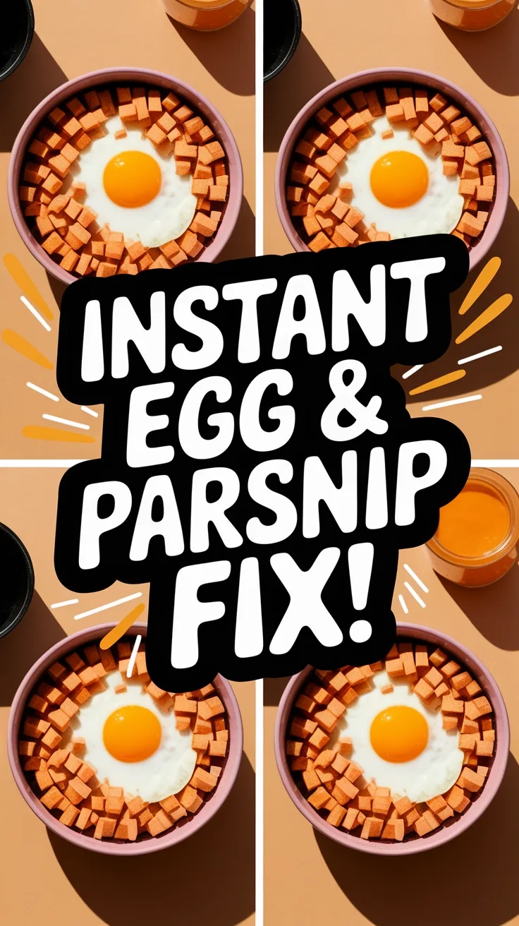 Bowl of microwave egg topped with diced parsnips, showcasing a quick recipe.