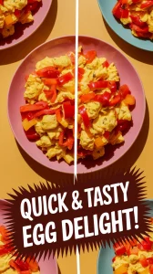 Quick microwave egg dish with canned diced peppers for a cheap and tasty meal.
