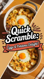 Microwave egg and potato scramble dish prepared quickly for a delicious meal