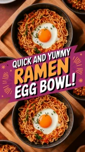 Delicious microwave ramen stir-fry with egg on top