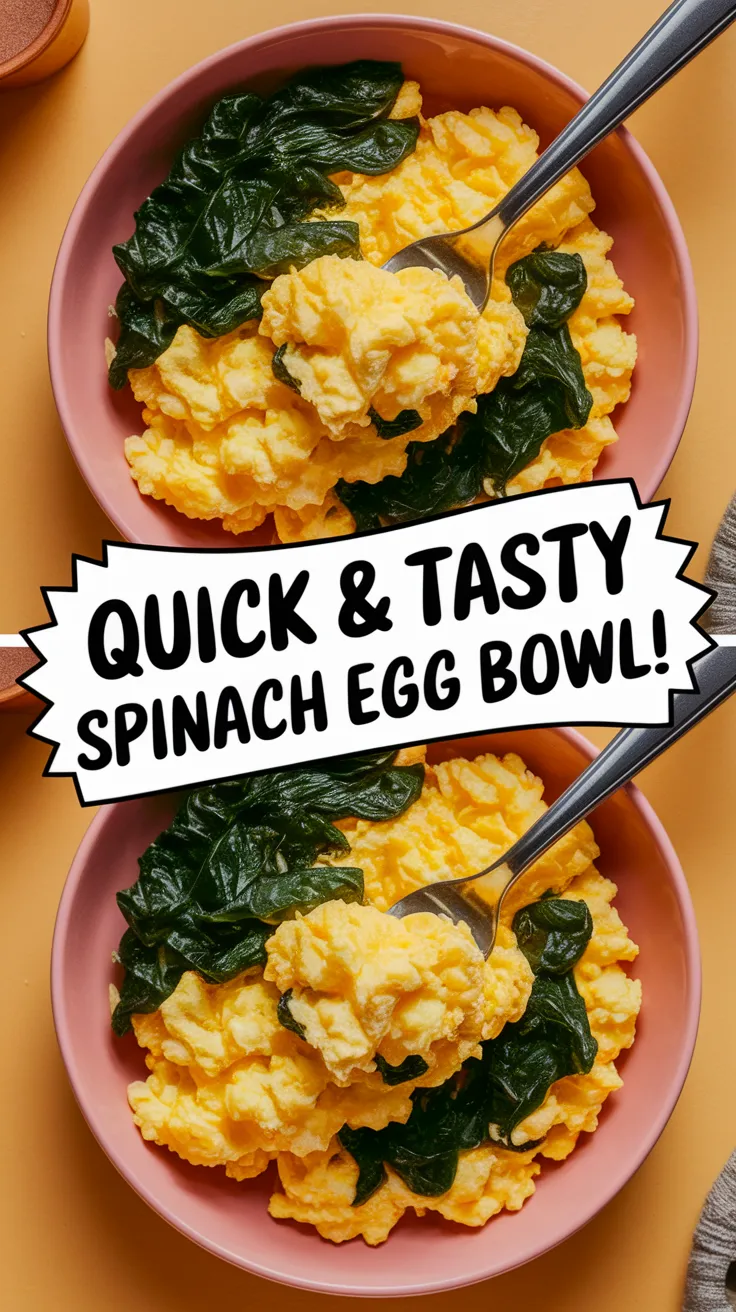 Delicious microwave scrambled eggs with canned spinach in a bowl