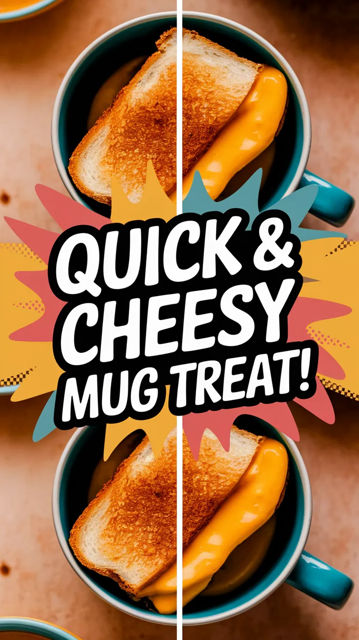 Delicious microwave grilled cheese in a mug with melted cheese and toast