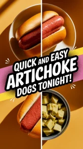 Delicious cheap microwave hot dog topped with canned diced artichokes