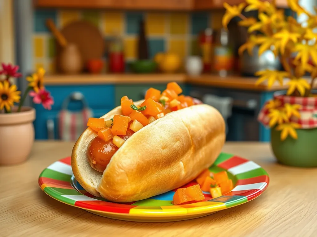 Delicious cheap microwave hot dog topped with canned diced carrots.
