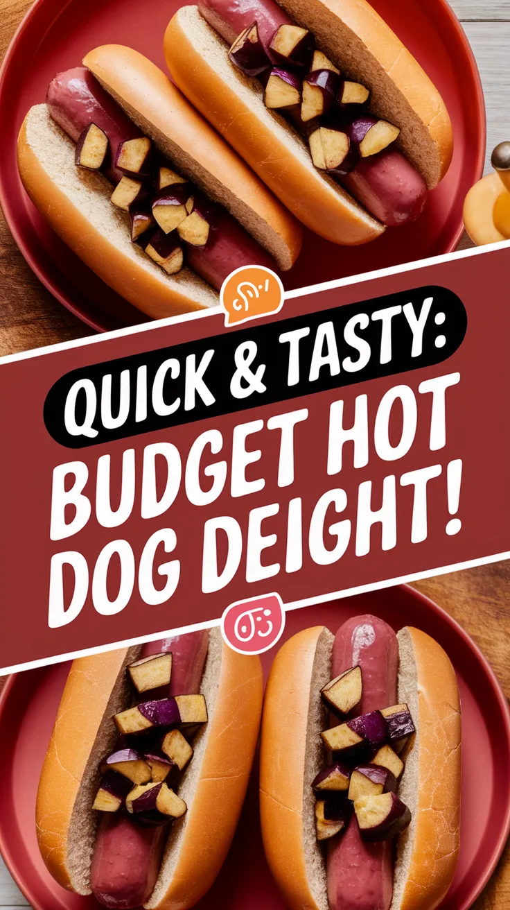 A delicious microwave hot dog topped with canned diced eggplant, perfect for a budget meal.
