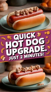 Delicious cheap microwave hot dog topped with canned diced mushrooms.