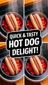 Delicious microwave hot dogs served with canned diced tomatoes