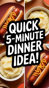 Microwave hot dog with instant mashed potatoes, a cheap and easy meal.