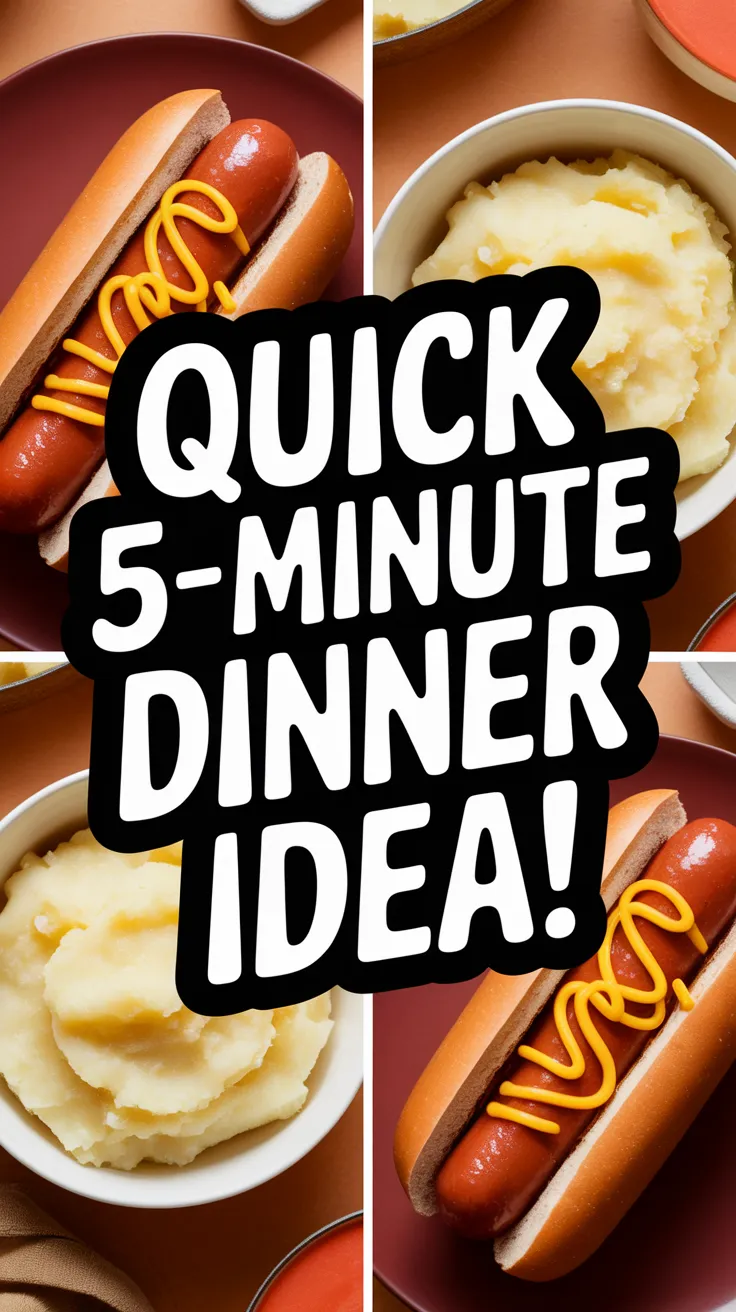 Microwave hot dog with instant mashed potatoes, a cheap and easy meal.