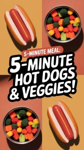 Microwave hot dogs and canned mixed vegetables for a quick meal