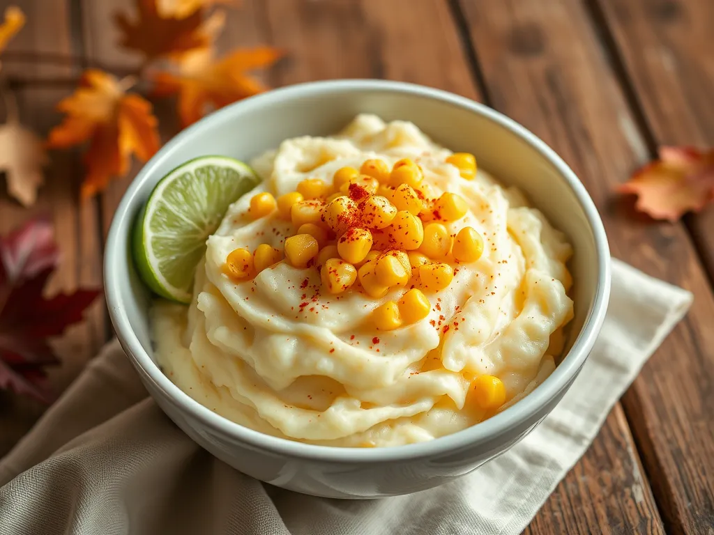 Bowl of cheap microwave instant mashed potatoes topped with canned corn, perfect for a quick meal.
