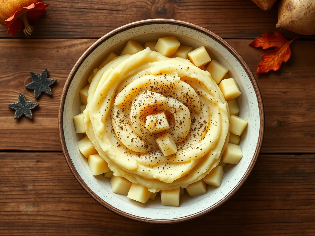 Delicious cheap microwave instant mashed potato served with diced turnips.