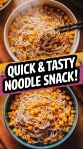 Bowl of cheap microwave instant noodles with canned corn