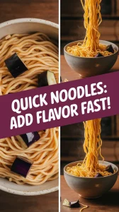 Bowl of cheap microwave instant noodles topped with diced canned eggplant.