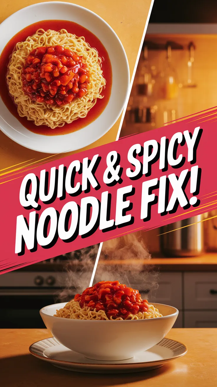 Delicious cheap microwave instant noodles topped with hot sauce for a spicy meal.