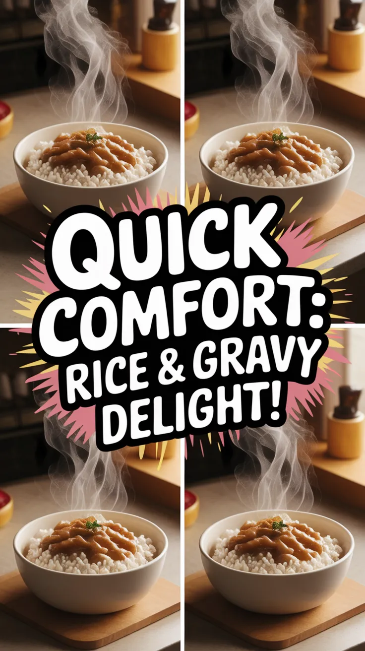 Bowl of cheap microwave instant rice and gravy, showcasing a delicious and easy meal.