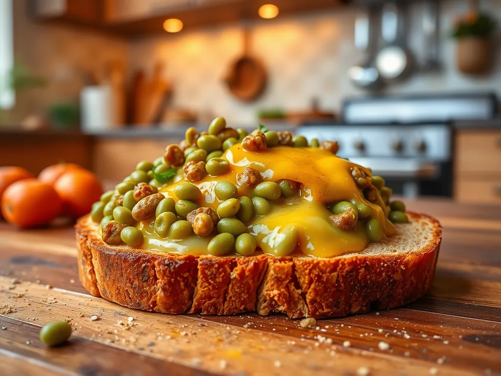Canned lentil and melted cheese on toast, perfect for quick meals