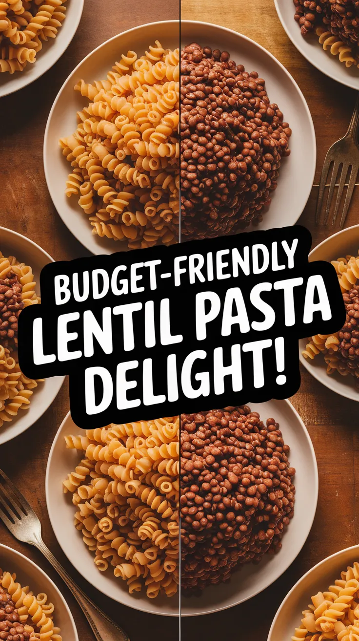 Plate of budget-friendly canned lentil and pasta dish, perfect for a quick meal.