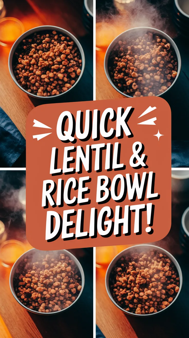A delicious microwave canned lentil and rice bowl ready to enjoy.