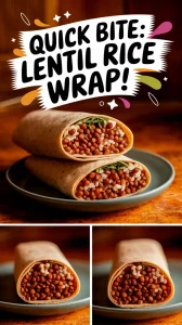 Delicious cheap microwave canned lentil and rice wrap served on a plate