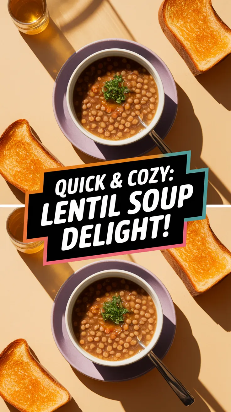 Delicious bowl of microwave canned lentil soup with toast on the side
