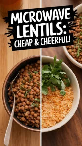 Delicious microwave canned lentils served with instant rice, perfect for quick meals.