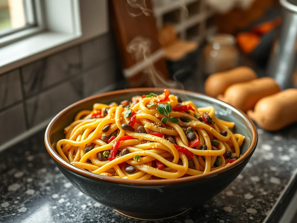 Delicious bowl of microwaved canned lentils and instant rice