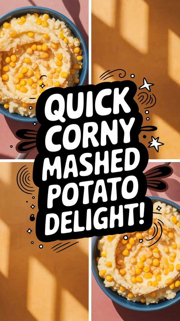 A delicious bowl of microwave instant mashed potatoes topped with canned corn.