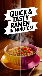 A bowl of delicious cheap microwave ramen topped with canned diced peppers