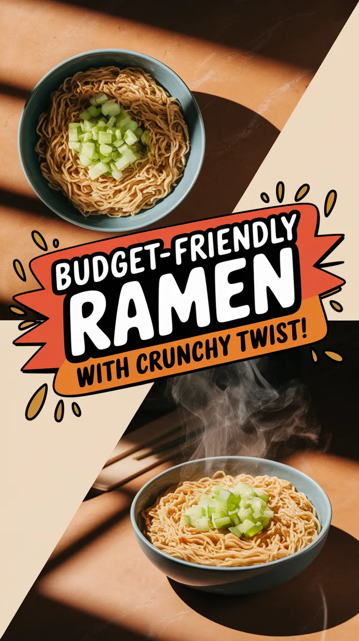 Bowl of cheap microwave ramen topped with canned diced celery for a crunchy twist.