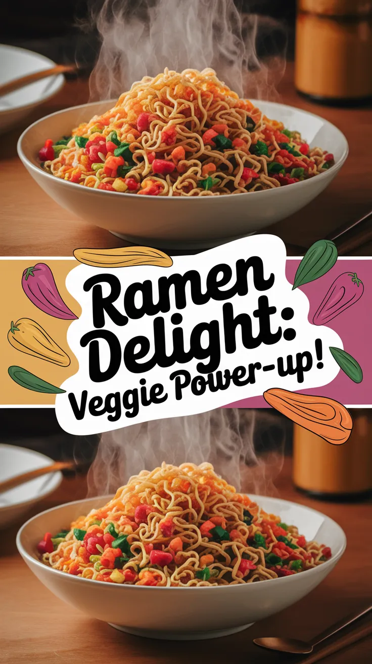 Bowl of cheap microwave ramen with colorful frozen veggies