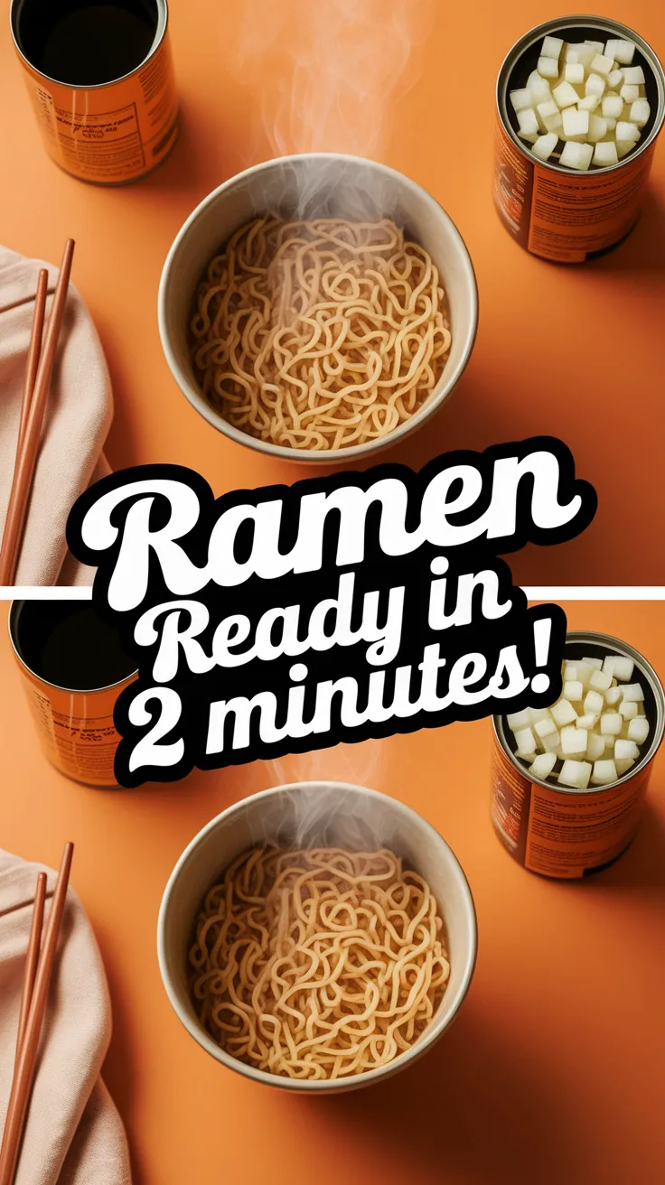 Bowl of cheap microwave ramen topped with canned diced onions, ready in 2 minutes.