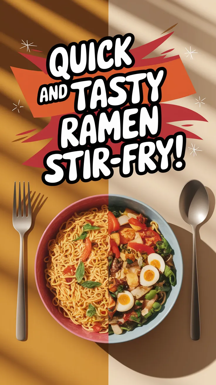 Delicious cheap microwave ramen stir-fry with noodles and vegetables.