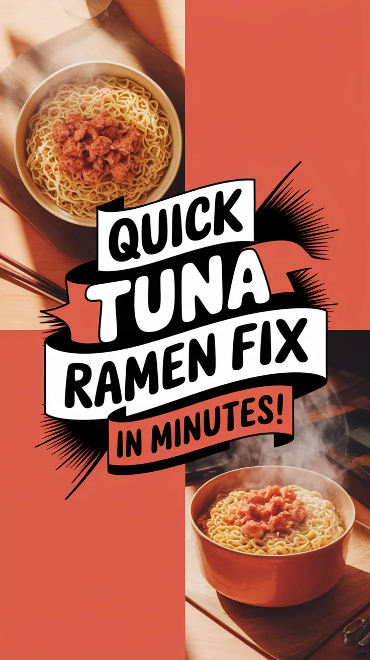 Bowl of cheap microwave ramen topped with canned tuna, perfect for a quick meal.