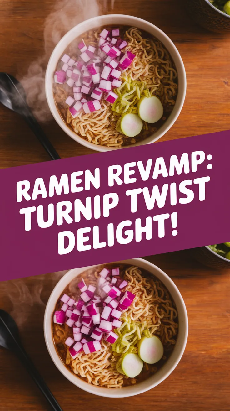 Bowl of cheap microwave ramen topped with canned diced turnips for a delicious twist.